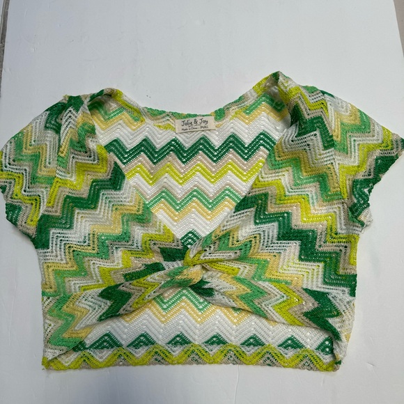 Jolie & Joy Chevron Knit Crop Top retro yellow green twist front Size Small - Picture 10 of 15